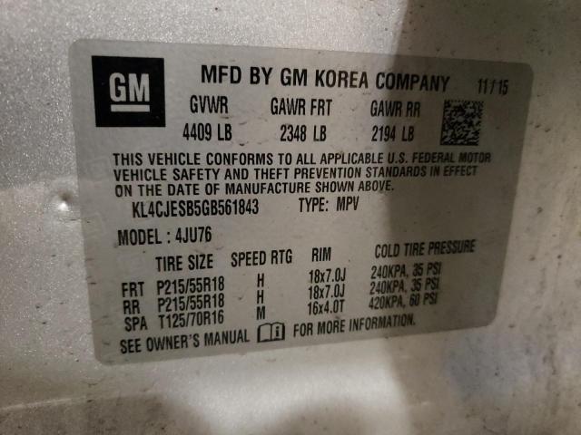 KL4CJESB5GB561843 - 2016 BUICK ENCORE SILVER photo 12