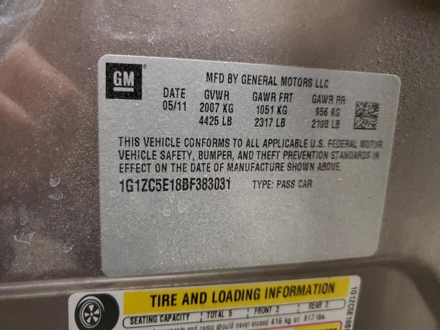 1G1ZC5E18BF383031 - 2011 CHEVROLET MALIBU 1LT 棕色 照片 12