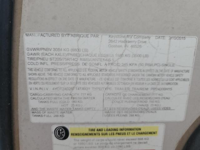 4YDT24025FT414931 - 2015 KEYSTONE PASSPORT GRAY photo 10