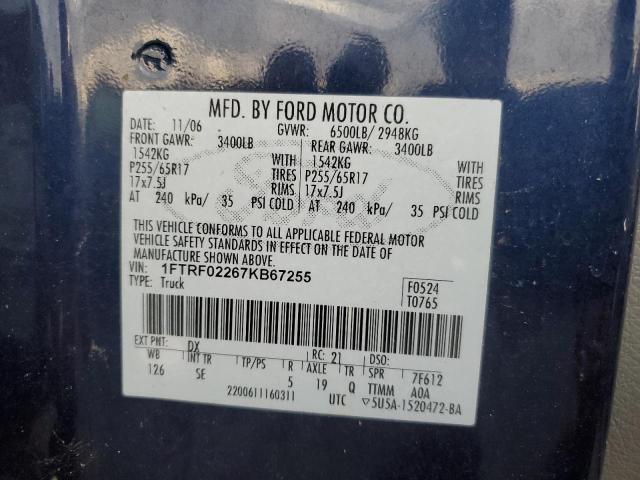 1FTRF02267KB67255 - 2007 FORD F150 BLUE photo 12