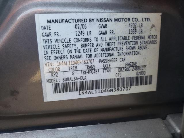 1N4AL11D46N380707 - 2006 NISSAN ALTIMA S TAN photo 12