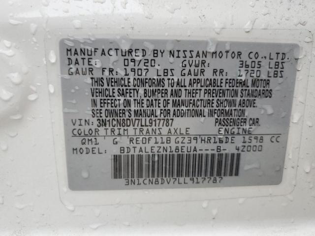 3N1CN8DV7LL917787 - 2020 NISSAN VERSA S WHITE photo 12