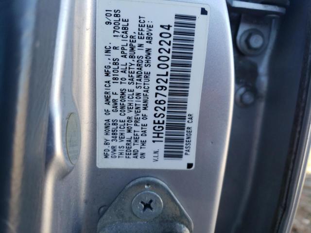 1HGES26792L002204 - 2002 HONDA CIVIC EX SILVER photo 12