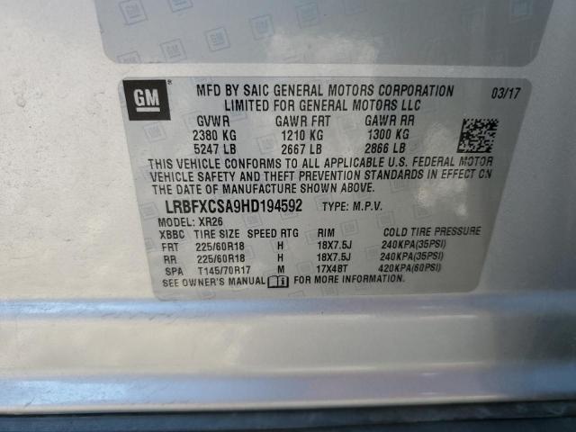 LRBFXCSA9HD194592 - 2017 BUICK ENVISION PREFERRED ვერცხლისფერი ფოტო 13