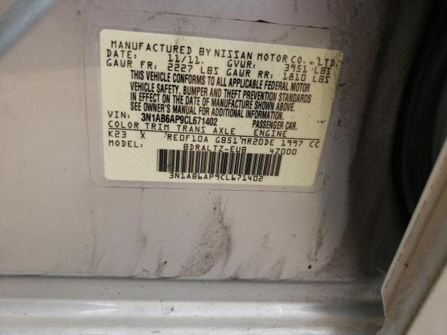 3N1AB6AP9CL671402 - 2012 NISSAN SENTRA 2.0 SILVER photo 12