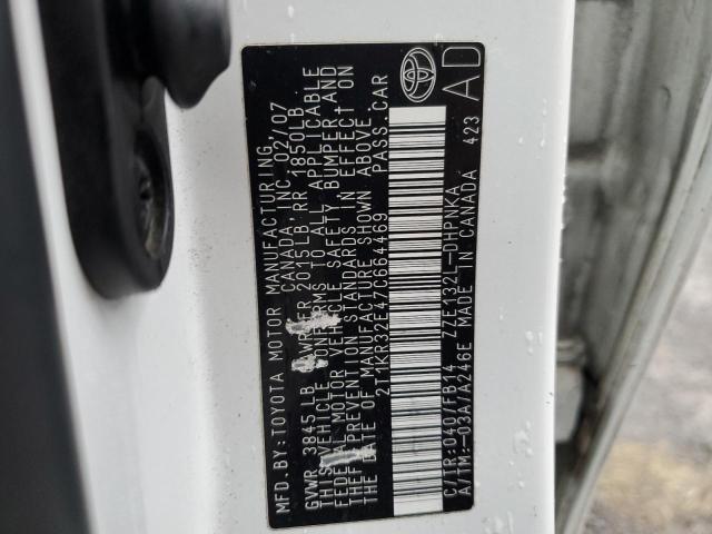 2T1KR32E47C664469 - 2007 TOYOTA COROLLA MA XR WHITE photo 12