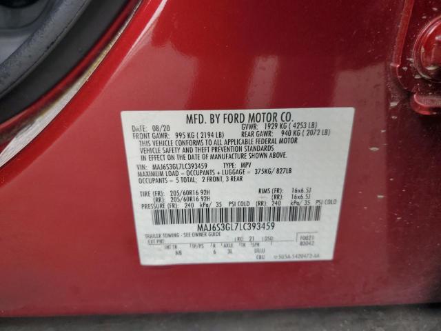 MAJ6S3GL7LC393459 - 2020 FORD ECOSPORT SE 红色 照片 12