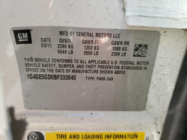 1G4GE5GD6BF333840 - 2011 BUICK LACROSSE CXS 白色 照片 12