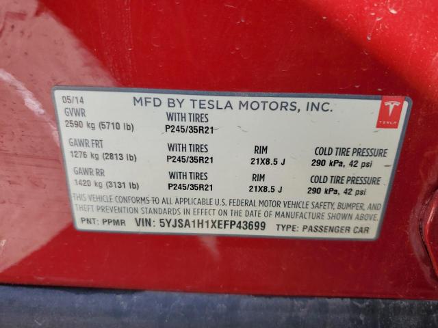 5YJSA1H1XEFP43699 - 2014 TESLA MODEL S RED photo 12
