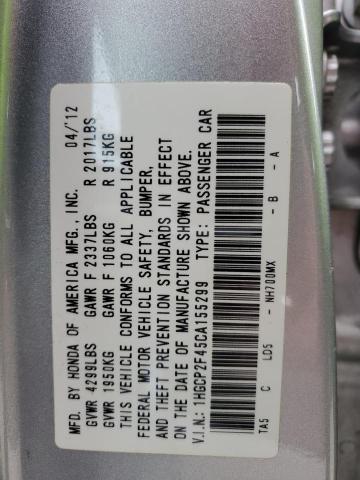 1HGCP2F45CA155299 - 2012 HONDA ACCORD LXP SILVER photo 12