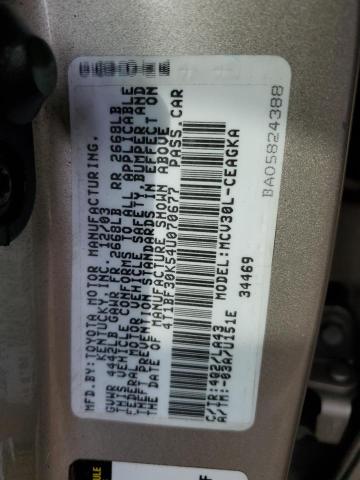 4T1BF30K54U070677 - 2004 TOYOTA CAMRY LE SILVER photo 12