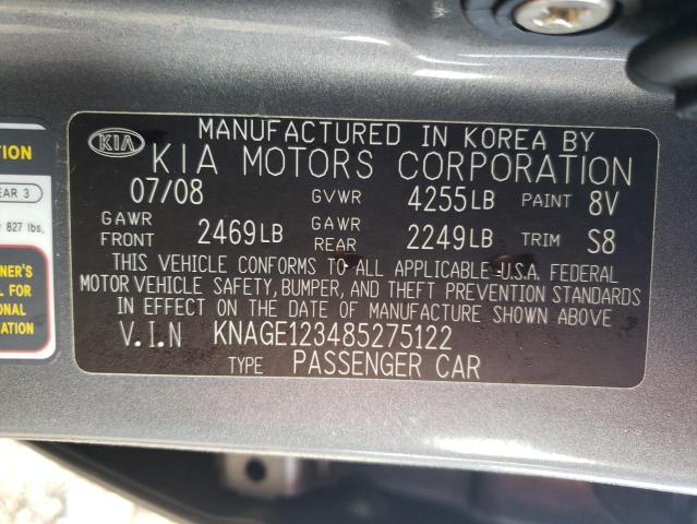 KNAGE123485275122 - 2008 KIA OPTIMA LX GRAY photo 12