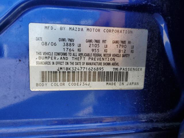 JM1BK324771626895 - 2007 MAZDA 3 S BLUE photo 12