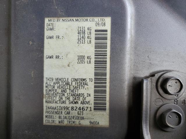 1N4AA51E99C824671 - 2009 NISSAN MAXIMA S GRAY photo 12