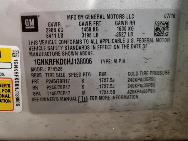 1GNKRFKD0HJ138006 - 2017 CHEVROLET TRAVERSE LS SILVER photo 13