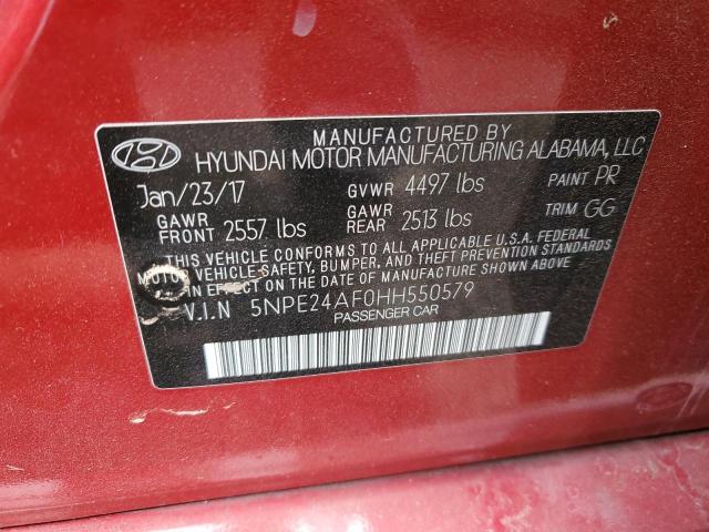 5NPE24AF0HH550579 - 2017 HYUNDAI SONATA SE RED photo 12