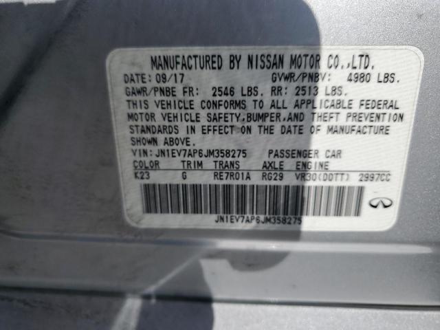 JN1EV7AP6JM358275 - 2018 INFINITI Q50 LUXE SILVER photo 12