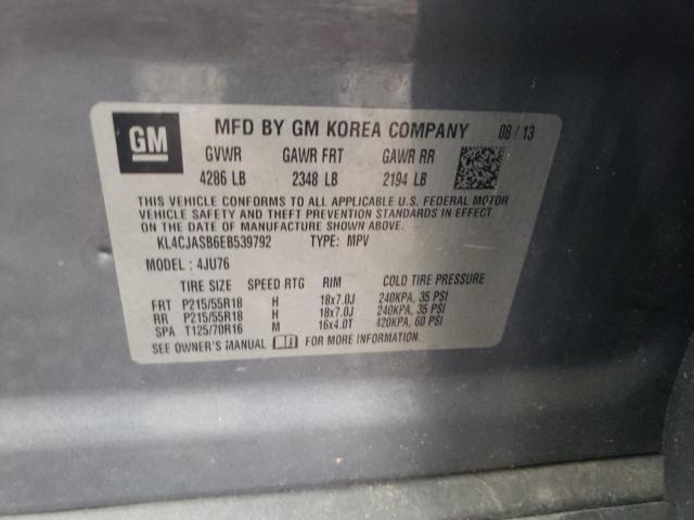 KL4CJASB6EB539792 - 2014 BUICK ENCORE GRAY photo 12