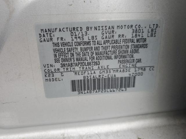 3N1AB7AP2DL667263 - 2013 NISSAN SENTRA S SILVER photo 12