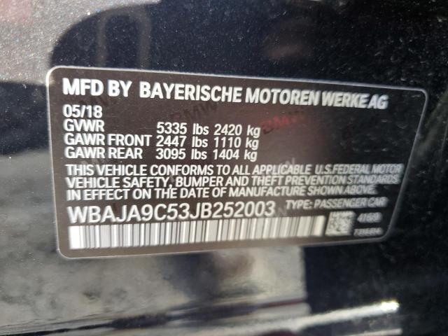 WBAJA9C53JB252003 - 2018 BMW 530E BLUE photo 12