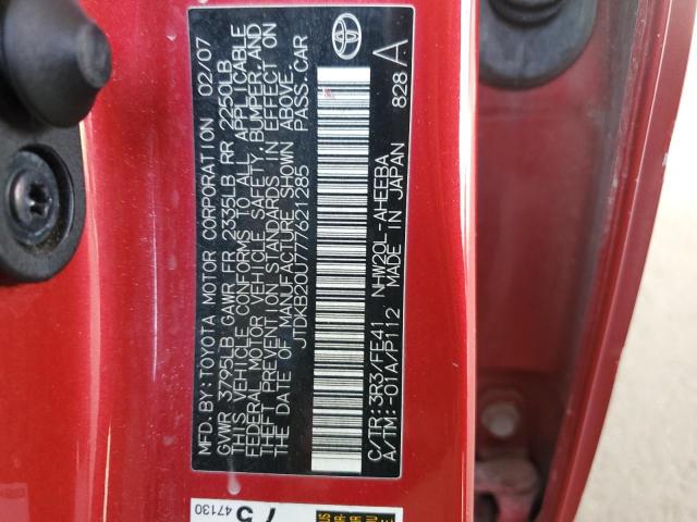 JTDKB20U777621285 - 2007 TOYOTA PRIUS RED photo 12