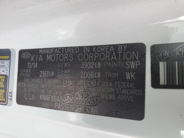 KNAFX6A84F5369515 - 2015 KIA FORTE EX WHITE photo 12