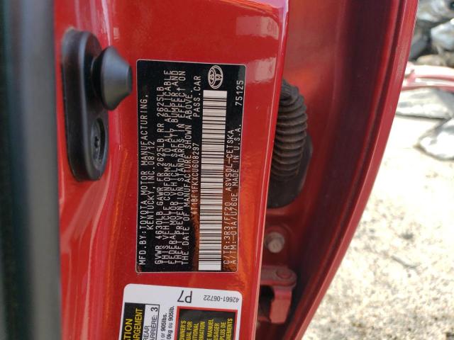 4T1BF1FKXCU608297 - 2012 TOYOTA CAMRY BASE RED photo 13