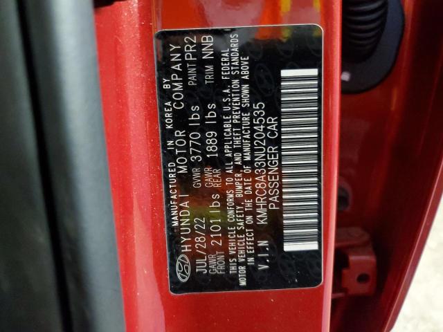 KMHRC8A33NU204535 - 2022 HYUNDAI VENUE SEL RED photo 12