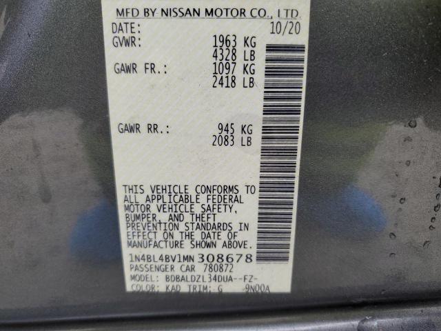 1N4BL4BV1MN308678 - 2021 NISSAN ALTIMA S CHARCOAL photo 12