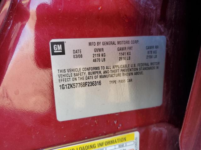 1G1ZK57768F236316 - 2008 CHEVROLET MALIBU LTZ ბურგუნდია ფოტო 12