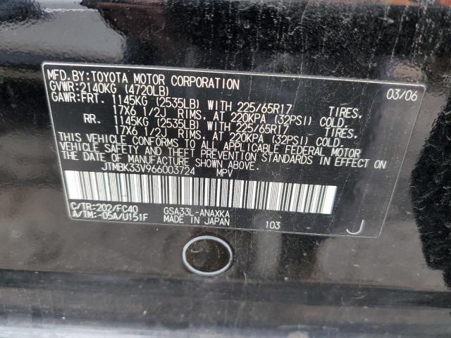 JTMBK33V966003724 - 2006 TOYOTA RAV4 BLACK photo 12