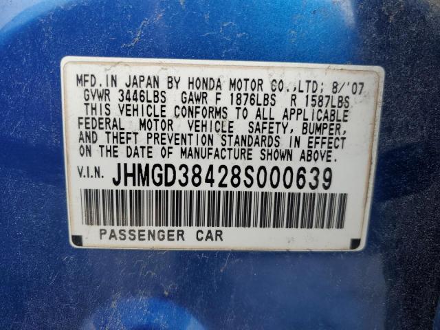 JHMGD38428S000639 - 2008 HONDA FIT BLUE photo 13