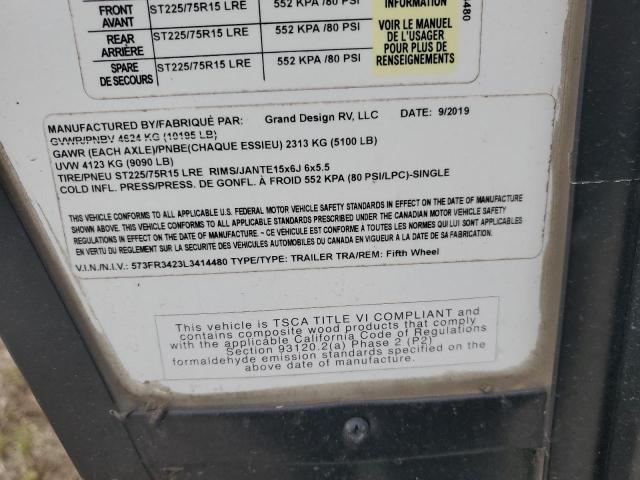 573FR3423L3414480 - 2020 GRAN REFLECTION WHITE photo 10