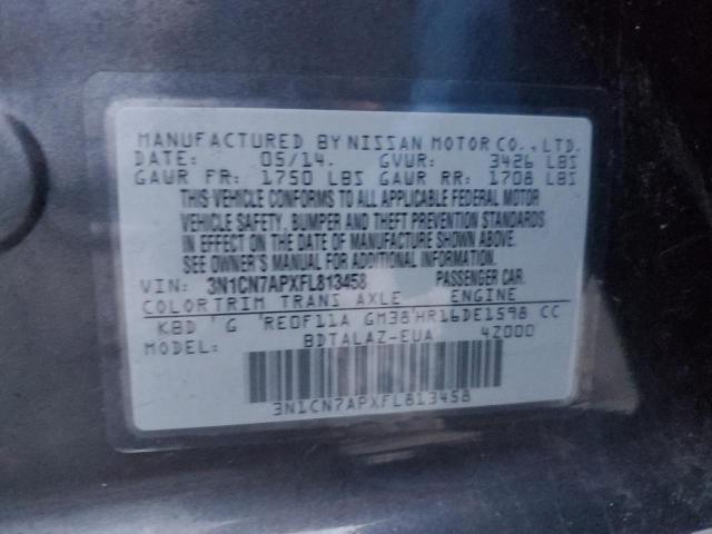 3N1CN7APXFL813458 - 2015 NISSAN VERSA S GRAY photo 12