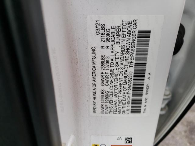 1HGCV1F15MA052830 - 2021 HONDA ACCORD LX WHITE photo 12