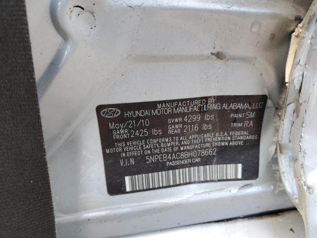 5NPEB4AC8BH078662 - 2011 HYUNDAI SONATA GLS SILVER photo 12