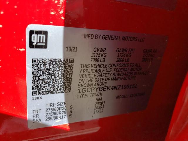 1GCPYBEK4NZ100151 - 2022 CHEVROLET SILVERADO K1500 CUSTOM RED photo 12