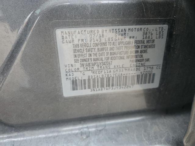 3N1AB7AP3JY342247 - 2018 NISSAN SENTRA S GRAY photo 12