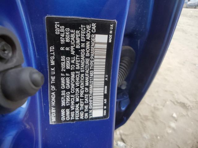 SHHFK7H66MU217483 - 2021 HONDA CIVIC EX BLUE photo 12