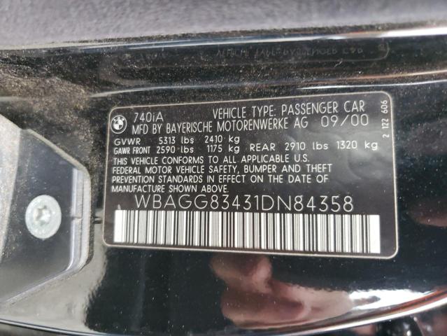 WBAGG83431DN84358 - 2001 BMW 740 I AUTOMATIC BLACK photo 12