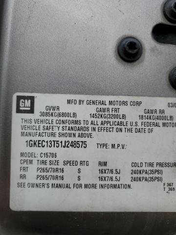 1GKEC13T51J248575 - 2001 GMC YUKON TAN photo 13