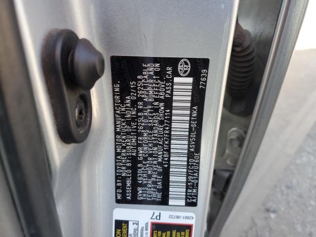 4T4BF1FK7FR477114 - 2015 TOYOTA CAMRY LE SILVER photo 12