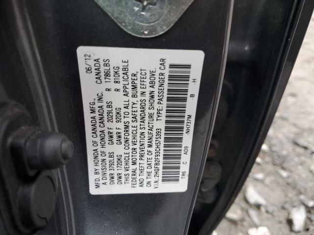 2HGFB2F93CH575393 - 2012 HONDA CIVIC EXL GRAY photo 12