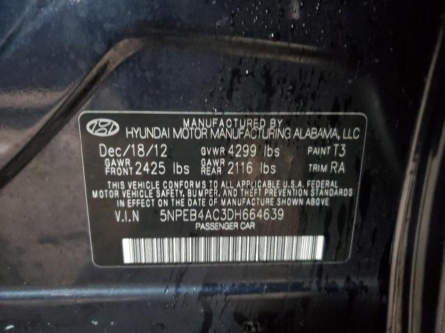 5NPEB4AC3DH664639 - 2013 HYUNDAI SONATA GLS BLUE photo 12