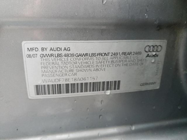 WAUDF78E18A061157 - 2008 AUDI A4 2.0T QUATTRO SILVER photo 13