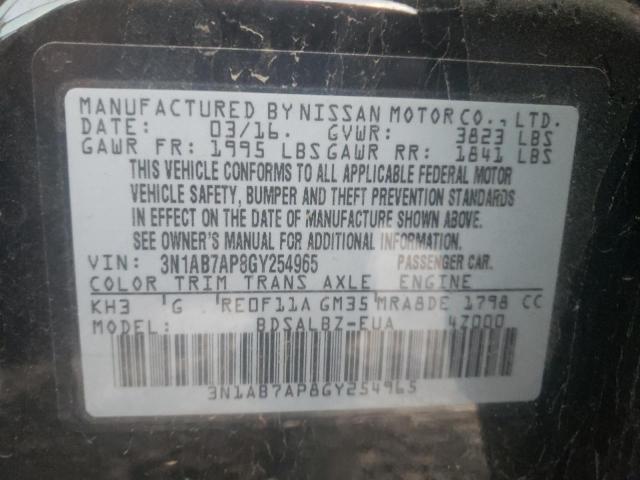 3N1AB7AP8GY254965 - 2016 NISSAN SENTRA S BLACK photo 13