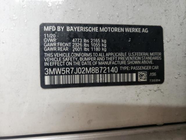 3MW5R7J02M8B72140 - 2021 BMW 330XI WHITE photo 12