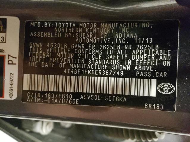 4T4BF1FK6ER367749 - 2014 TOYOTA CAMRY L GRAY photo 12