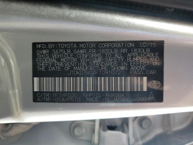 JTDKDTB34F1091072 - 2015 TOYOTA PRIUS C SILVER photo 12