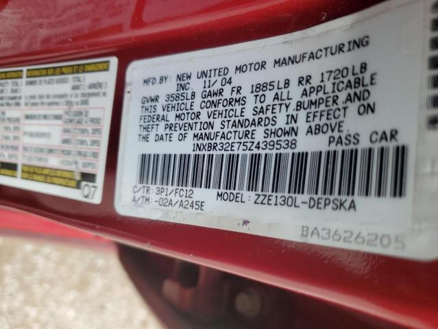 1NXBR32E75Z439538 - 2005 TOYOTA COROLLA CE RED photo 13